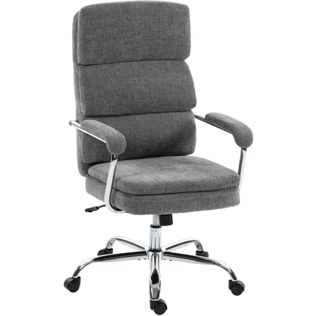 Homcom bureaustoel met gebogen rugleuning chenille stof - Ergonomische kantoorstoel hoogteverstelbaar - Grijs