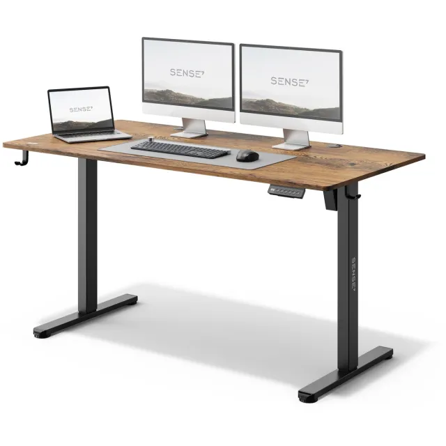 SENSE7 NOJO - Zit Sta Bureau - Elektrisch Verstelbaar - 140 x 70 cm - Computerbureau - Gamingbureau - Elektrische Hoogteverstelling - Geheugenfunctie - Hoofdtelefoonhouder - Kabelopbergsysteem - Zwart / Donkerbruin