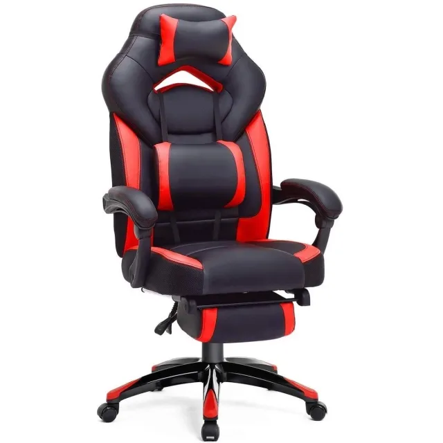 Bobbel Home Luxe Gamestoel - Met Hoofdkussen - Kunstleer - Zwart & Rood