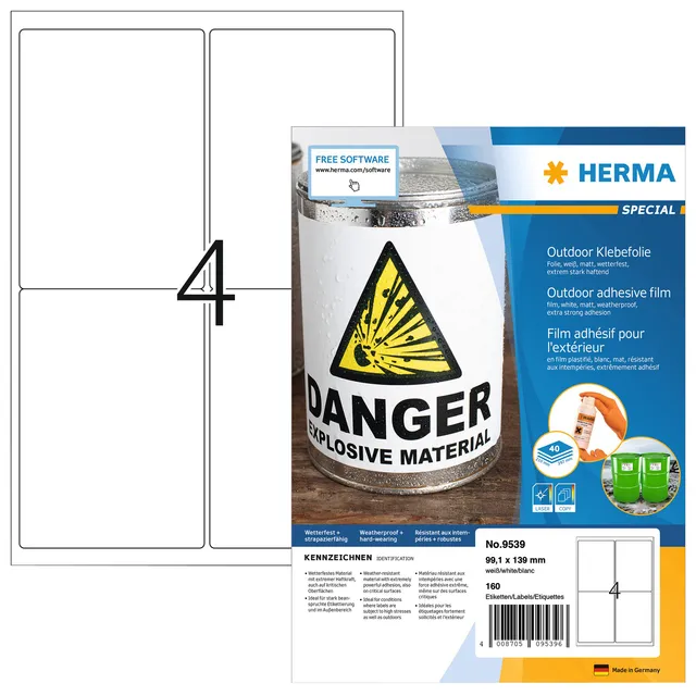 Herma Etiket HERMA 9539 99.1x139mm weerbestendig wit 160 stuks