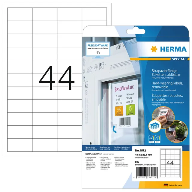 Herma Etiket HERMA 4572 48.3x25.4mm folie wit 880 stuks
