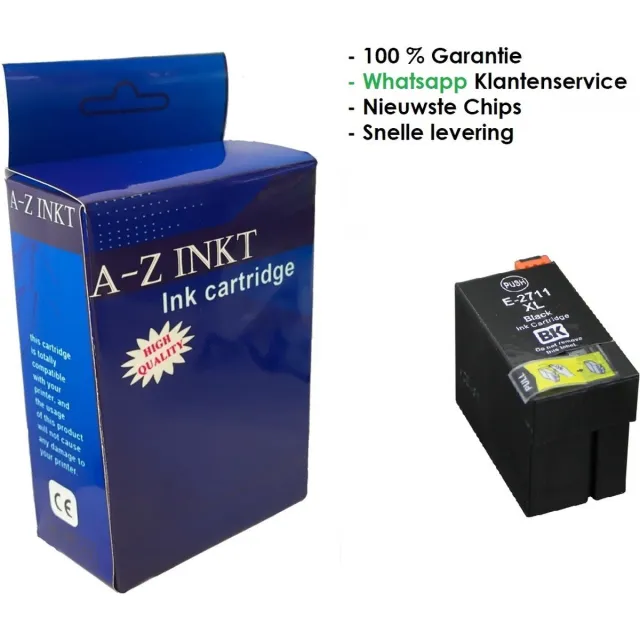 AtotZinkt Compatible inkt cartridge voor Epson 27XL BK | 1 x Zwarte inktcartridge voor Epson Workforce WF-3620WF, WF-3620DWF, WF-3640DTWF, WF-7110DTW, WF-7210DTW, WF-7610DWF, WF-7615DWF, WF-7620DTWF, WF-7710DWF, WF-7715DWF, WF-7720DTWF