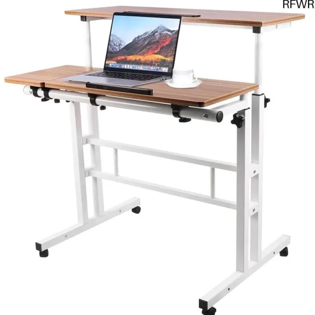 RFWR Verstelbare Computertafel met Wielen - Staand Bureau voor Thuiswerk en Kantoor - Ergonomisch, Mobiel en Stijlvol - 80 x 60 cm Antiek eiken