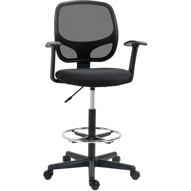 Merax Ergonomische Bureaustoel / Tekenstoel met Verstelbare Voetring – Mesh Rugleuning – In Hoogte Verstelbaar 110–132 cm – Draaibaar – Zwart