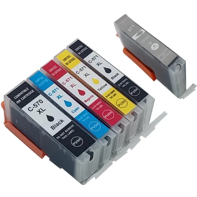 KATRIZ huismerk inkt Canon PGI570XL / CLI571XL (Met 571XL grijs) - Met chip | voor Canon Pixma MG 7700 / 7750/7751/ 7752/ 7753; Pixma TS8050/TS8051/TS8052/TS8053/TS9050/TS9055 | (6stuks) Zwart, Foto Zwart, Cyaan, Magenta, Geel, Grijs