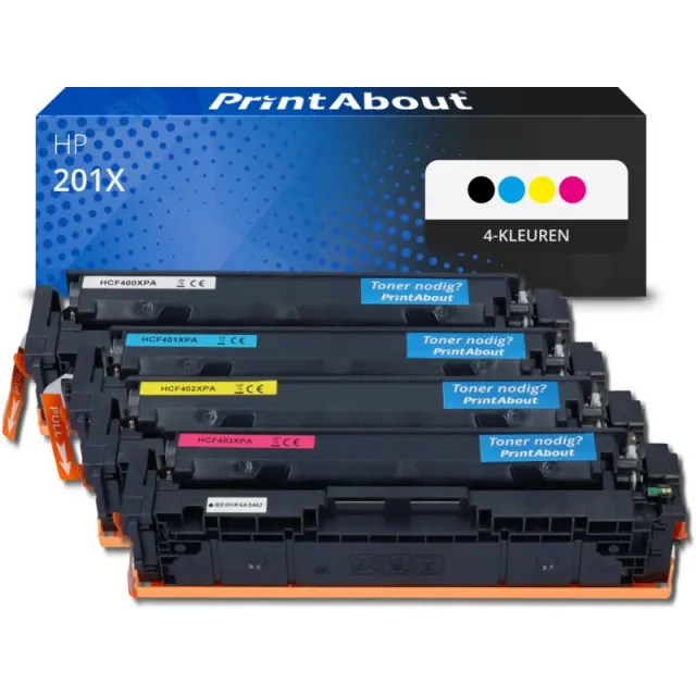 PrintAbout huismerk Toner 201X (CF400X) 4-kleuren Multipack Hoge capaciteit Geschikt voor HP