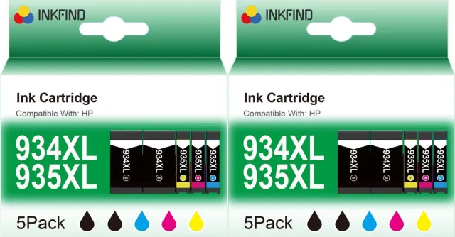 INKFIND 934XL 935XL Geschikt voor HP934XL 934XL 935XL HP 935XL Inktcartridge 10 pack = (2 X 5 Pack) = (4 x Zwart, 2 x Cyaan, 2 x Magenta, 2 x Geel) voor HP Officejet Pro 6230, HP Officejet Pro 6820, HP Officejet Pro 6830, HP OfficeJet Pro 6800 10 Pack - 4 x Zwart, 2 x Cyaan, 2 x Magenta, 2 x Geel