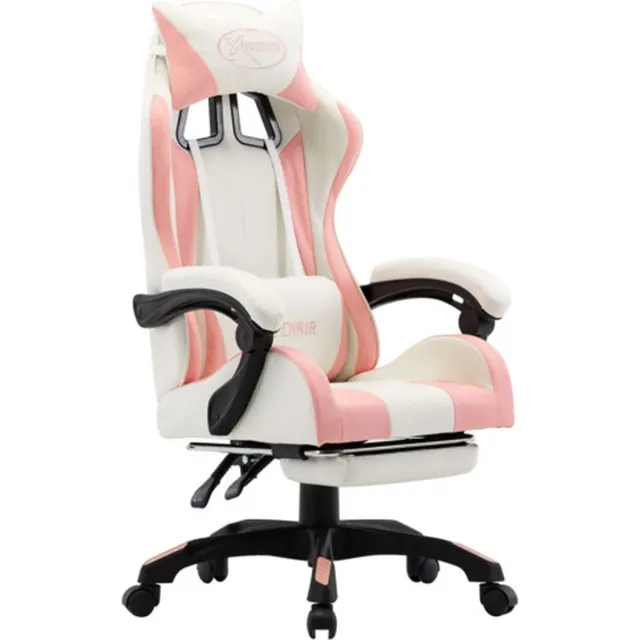 vidaXL Racestoel - met - voetensteun - kunstleer - roze - en - wit roze en wit