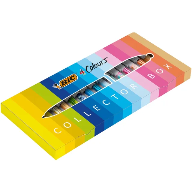Bic Colours Collector Box 4-kleurenbalpen, medium, klassieke, pastel en fasion inktkleuren, doos van 15 s blauw