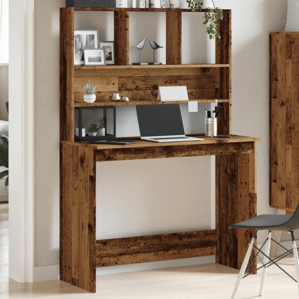 vidaXL Bureau met schappen 102x45x148 cm bewerkt hout oud houtkleurig bruin, foto 3