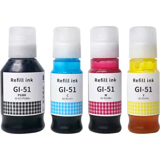 Inktkenners Navulflessen Geschikt voor Canon GI-51 | Multipack van 4 stuks Geschikt voor Canon GI-51 Pixma G1520 G1560 G2520 G2560 G3520 G3560 zwart, cyaan, magenta, geel