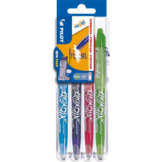 Pilot gelroller Frixion Ball 2 Go, blister met 4 stuks in geassorteerde kleuren blauw