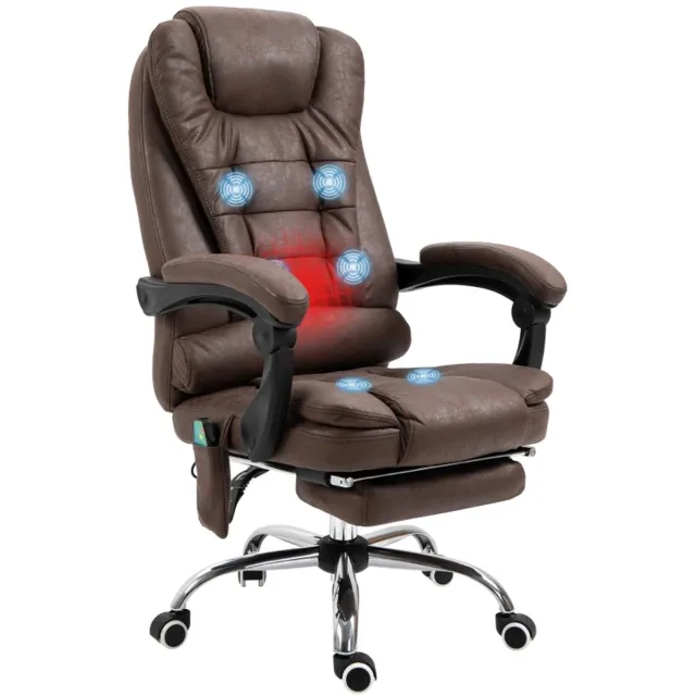 ZYLARO Ergonomische Bureaustoel met 6 Massagepunten - Massagestoel - In Hoogte Verstelbaar - 360° Draaibaar - 135° Kantelbare Rugleuning - met Geïntegreerde Voetensteun & Verwarmingsfunctie - Kantoorstoel - Gamestoel - Volwassenen Stoel - Bruin