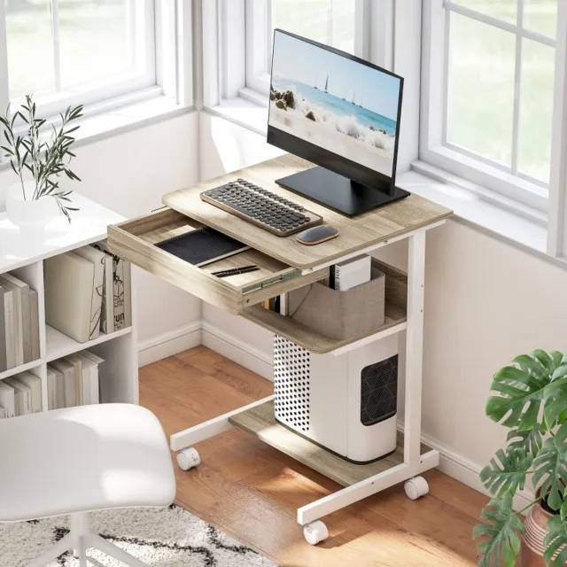 MODFU Bureau - Met Lade En Opbergplanken - Met Wielen - Eikenkleur - Spaanplaat En Metaal