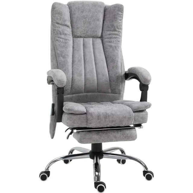 Clruro Bureaustoel - 62x67x113-120 cm - Massage - Verwarming - Microvezel - Grijs Clruro