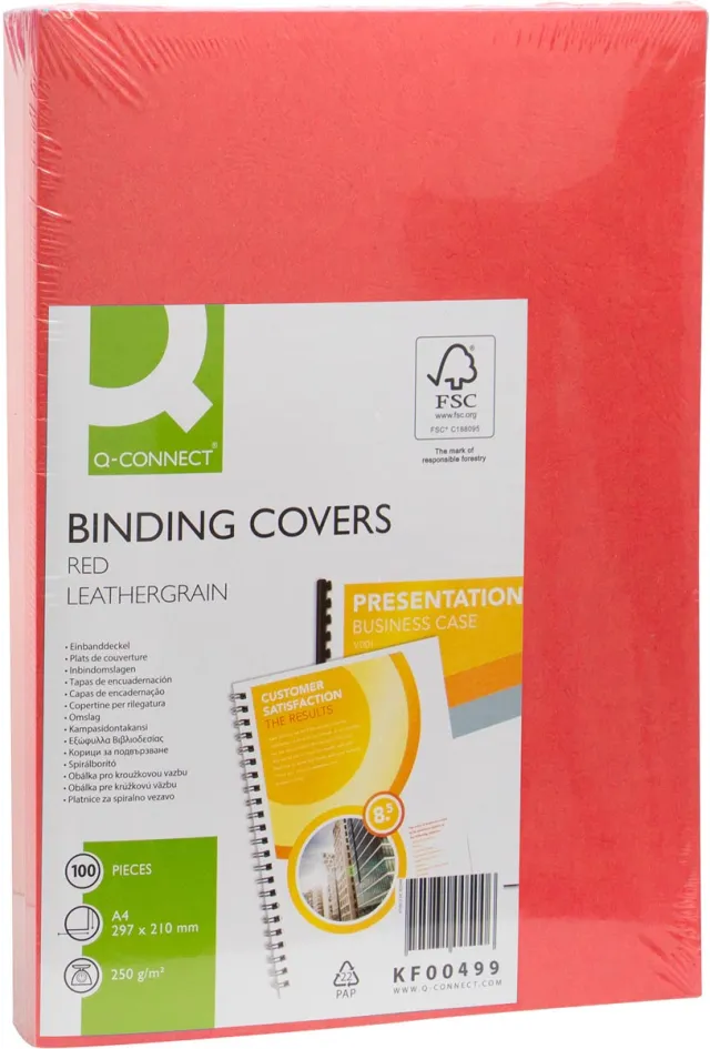 Q-CONNECT dekblad A4 leder 250 grams 100 stuks rood