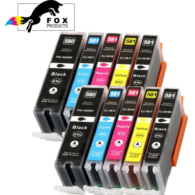 FoxProducts 10x 580 581 PGI-580XXL / CLI-581XXL, inktcartridge huismerk geschikt voor Canon 580xl / 581xl TS705 / TR7550 / TR8550 / TS6150 / TS6151 / TS6250 / TS6251 / TS6350 / TS8150 / TS8151 / TS8152 / TS8250 / TS8251 / TS8252 / TS835 Cyaan, Magenta, Yellow, Black, PhotoBlack