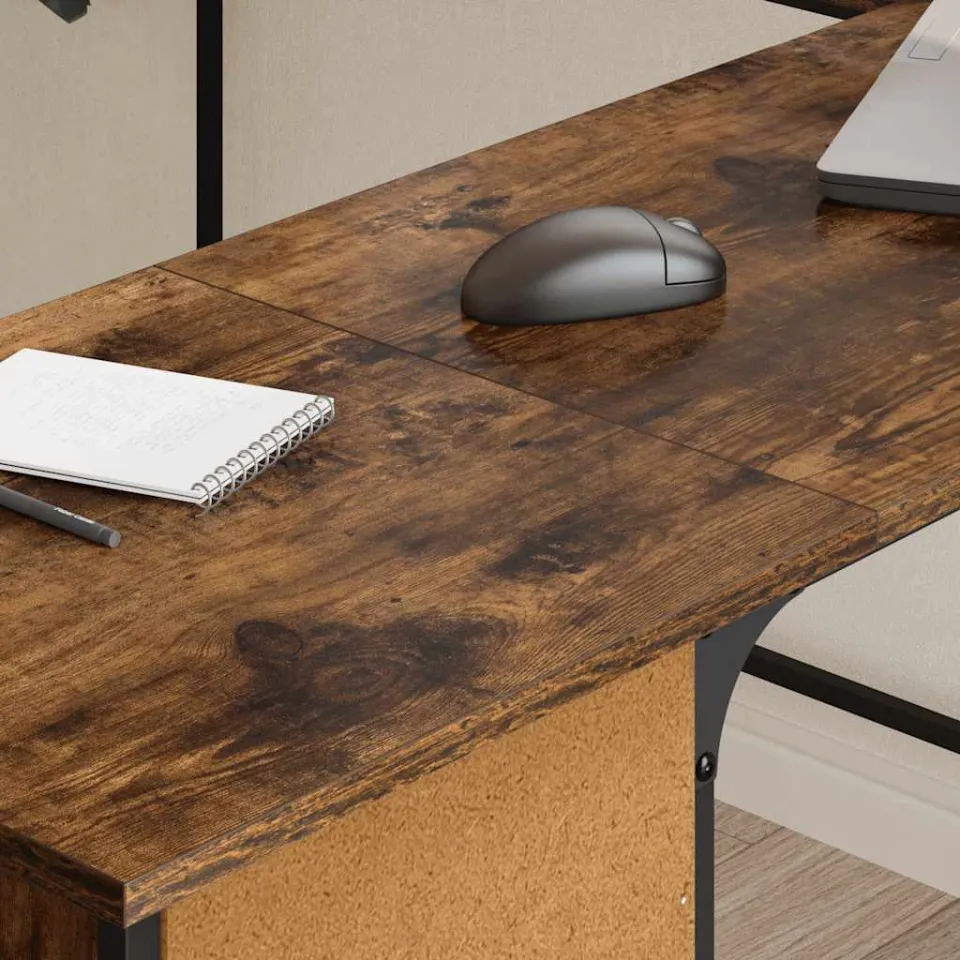 vidaXL Bureau 141x141x75 cm bewerkt hout gerookt eikenkleurig, foto 3