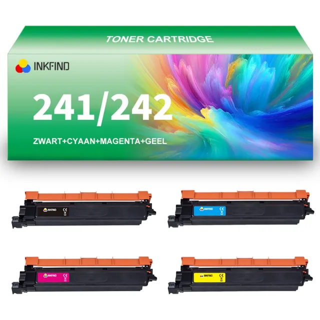 INKFIND TN241/TN242 tonercartridge multipack van 4 stuks (Zwart+Cyaan+Magenta+Geel) compatibel met Brother TN-241BK/TN-241C/TN-241M/TN-241Y/ TN-242BK/TN-242C/TN-242M/TN-242Y toner cartridge - 4-pack BK/C/M/Y Zwart/Cyaan/Magenta/Geel