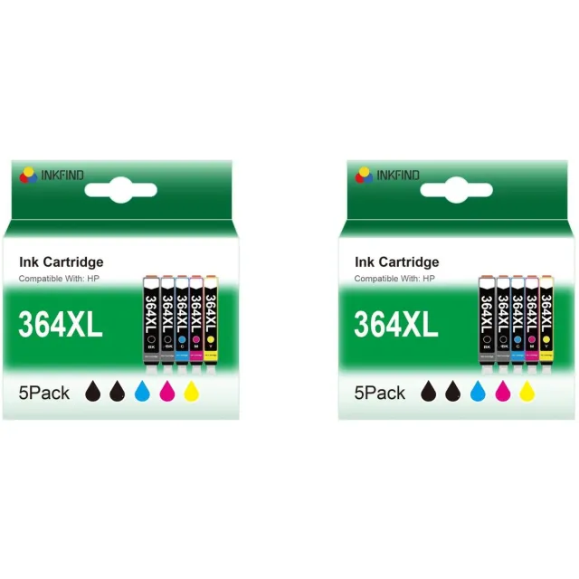 INKFIND 364XL inktcartridge voor HP 364XL inktcartridge multipack 10 stuks (2*5pack = Zwart x 4, Cyaan x 2, Magenta x 2, Geel x 2) voor HP 364XL / 364 Deskjet 3070A 3520 Officejet 4620 4622 Photosmart D5460 C5380 C6380 B8550 5510 5515 5520 6510 6520