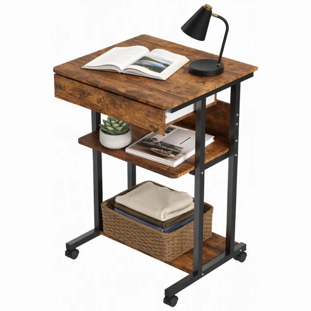 PIPIPOXER Bureau - Computertafe bureau op wielen - Met lades en opbergvakken- voor thuiskantoor, slaapkamer, woonkamer -Verrijdbaar Computerbureau - Tafel - 56 x 51 x 80 cm - Bruin