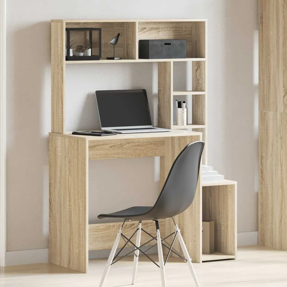 vidaXL Bureau met schappen 100x45x140 bewerkt hout sonoma eikenkleur, foto 2