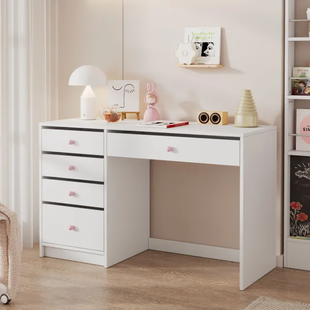 MODENUIT Bureau Met 5 Lades - Voor Slaapkamer Of Studiekamer - Wit Met Keramische Grepen - 120x45x74 Cm