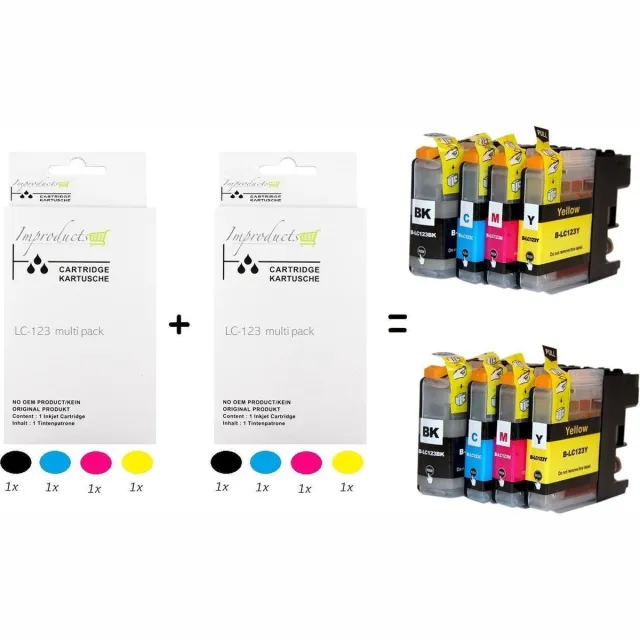 Improducts Inkt cartridges - Alternatief Brother LC-123 / 123 Multipack Set 8 pack Multicolor - Zwart (2x), Cyaan (2x), Magenta (2x), Geel (2x)