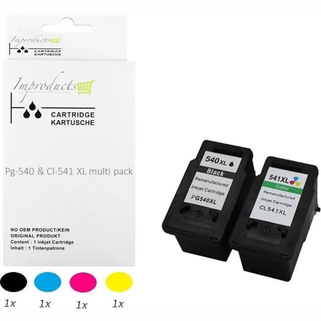 Improducts Inkt cartridges - Alternatief Canon Pg-540 XL zwart CL-541 XL pg540xl cl541xl 540xl 541xl kleur set Multicolor - Zwart + Kleur