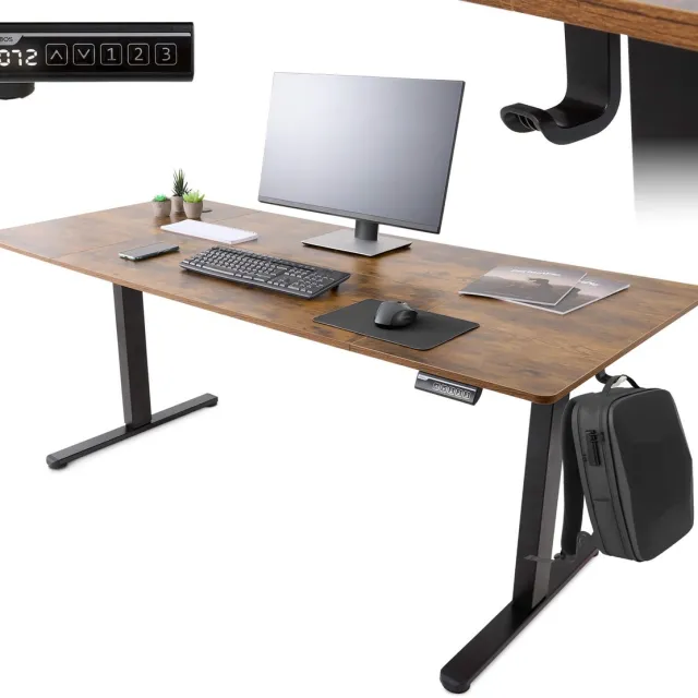 Arebos in hoogte verstelbaar elektrisch bureau 180 x 80 cm met geheugenfunctie Bruin - Zwart