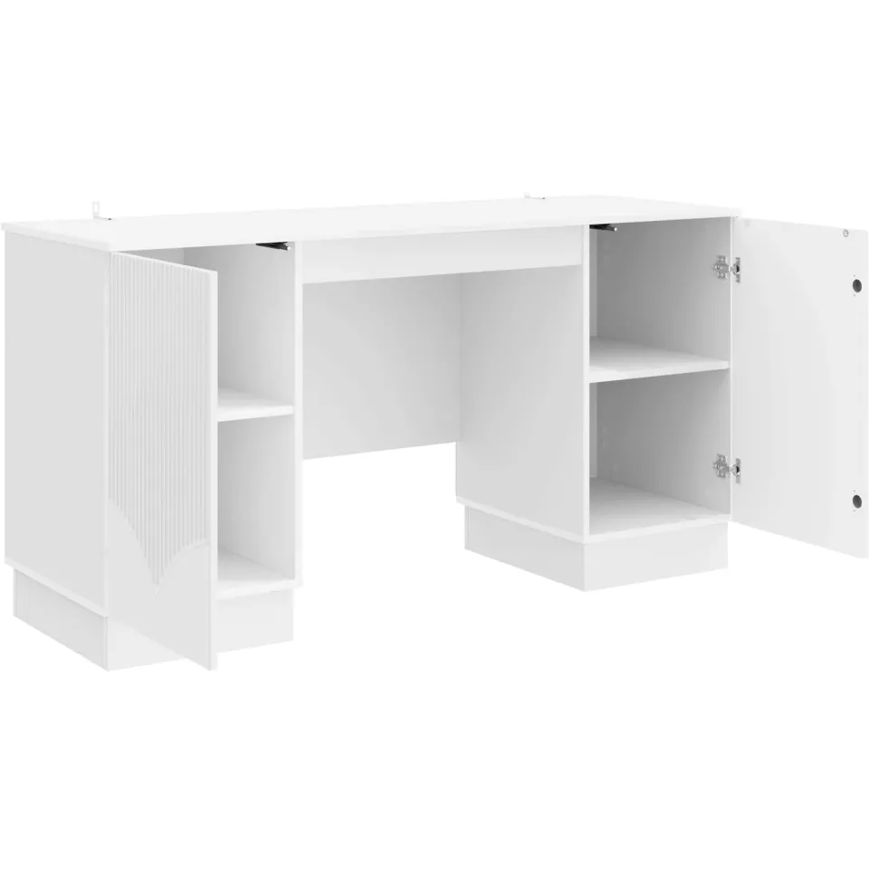 vidaXL Bureau Hoogglans Wit 142,5 x 50 x 75 cm Bewerkt hout, foto 3