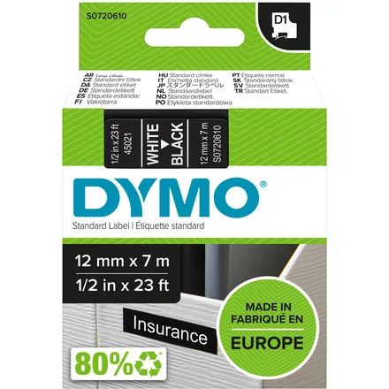 Dymo Labeltape Dymo LabelManager D1 polyester 12mmx7m wit op zwart