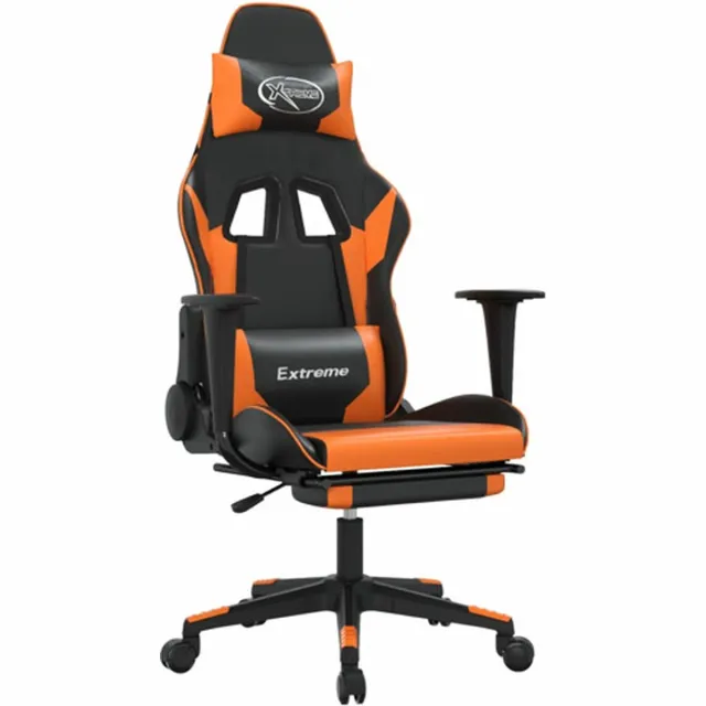 vidaXL Massage - gamestoel - met - voetensteun - kunstleer - zwart - en - oranje zwart en oranje