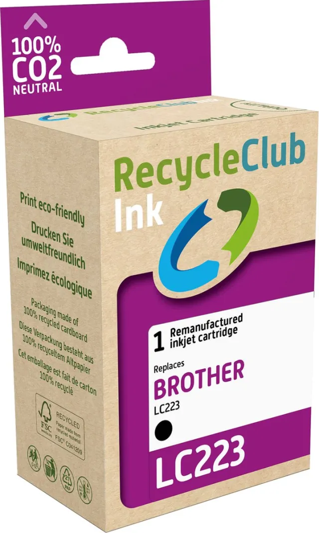 RECYCLECLUB inktcartridge - Inktpatroon - Geschikt voor Brother - Alternatief voor Brother LC-223 Zwart 12ml - 550 pagina's