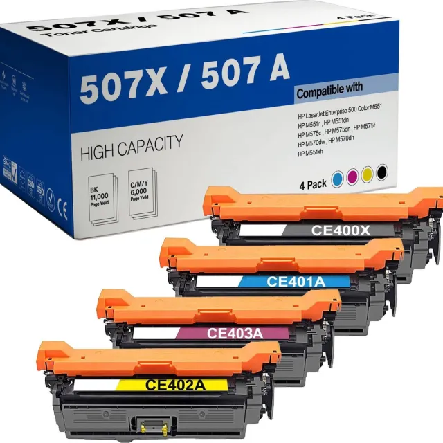 WeCare 4-pack | Toner geschikt voor HP Laserjet Enterprise 500 color M551 M551dn M551n M551xh M570 M570dn M570dw M575 M575c M575dn M575f MFP HP 507X 507A CE400X CE401A CE402A CE403A Multipack 4 toners