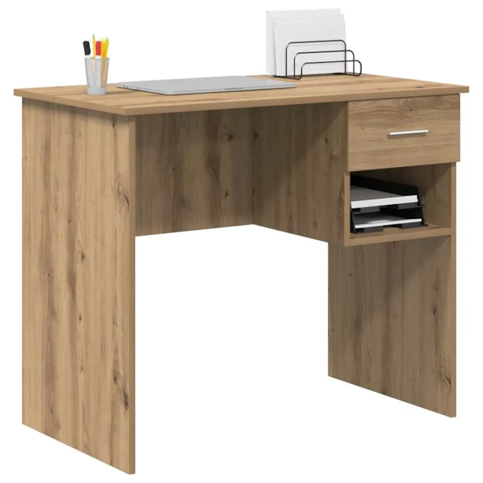 vidaXL Bureau Artisan Eiken 90 x 49 x 75 cm Bewerkt hout Bruin