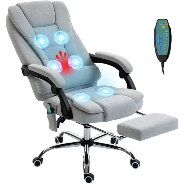 Lunpog Bureaustoel - Massage Functie - Voor volwassenen - Met armleuningen - Ergonomische - Linnenlook - grijs
