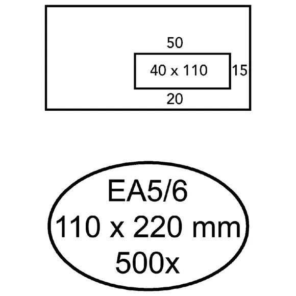 Hermes Envelop Hermes EA5/6 110x220mm venster 4x11rechts zelfklevend 500 stuks