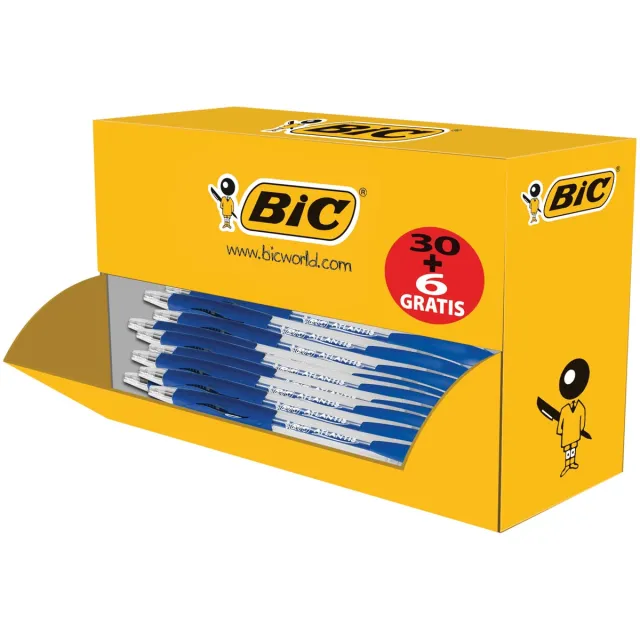 Bic Balpen bic atlantis classic grip clic m blauw Valuepack 30+6 gratis