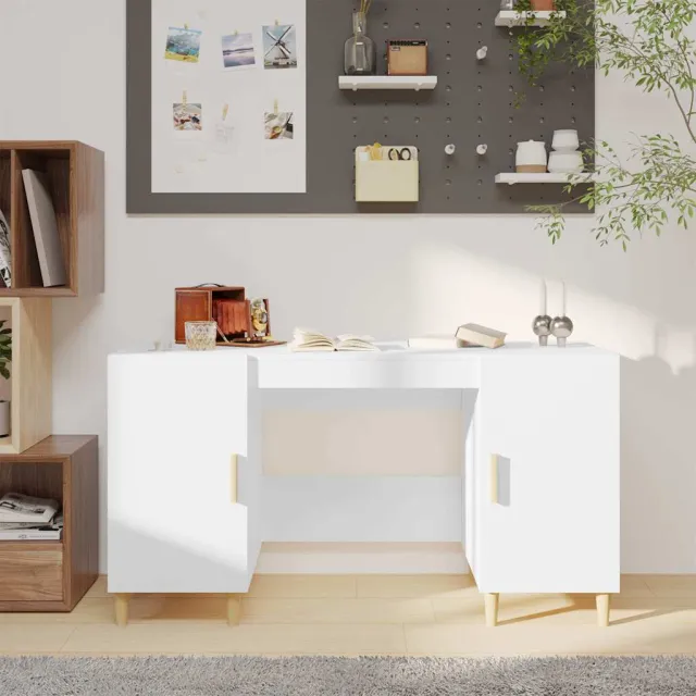 vidaXL Bureau 140x50x75 cm bewerkt hout wit, foto 2