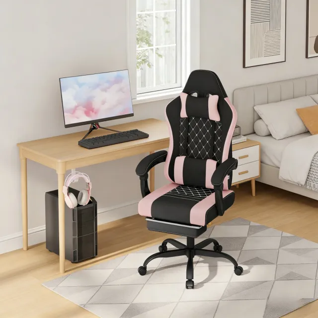 MIVRAY Gamerstoel 70 x 70 x 127 cm - Met Massage Lendenkussen En Verstelbare Rugleuning - Voor Werk En Gaming - Zwart
