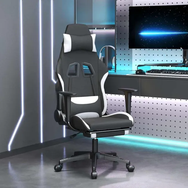 vidaXL Gamestoel - met - voetensteun - stof - zwart - en - wit zwart en wit