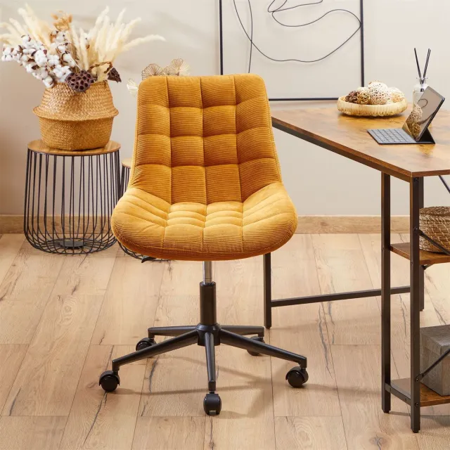 IDIMEX Draaistoel VASILO met corduroy - Geel