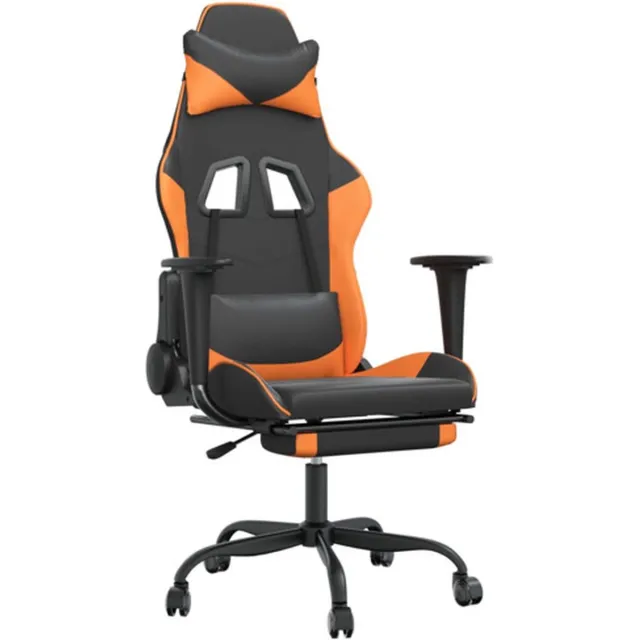vidaXL Gamestoel - met - voetensteun - kunstleer - zwart - en - oranje zwart en oranje