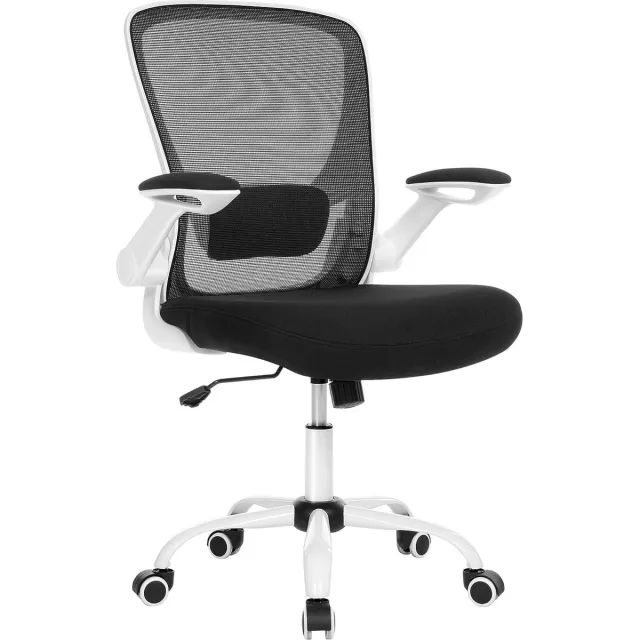 meerklose Bureaustoel ergonomisch, bureaustoel inklapbare armleuning, 360° draaibare stoel, verstelbare lendensteun, ruimtebesparend, zwart-wit OBN37WT zwart/wit