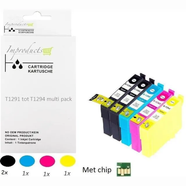 Improducts Inkt cartridges - Alternatief Epson T1291 T1292 T1293 T1294 T1295 set + zwart new chip v3 Multi