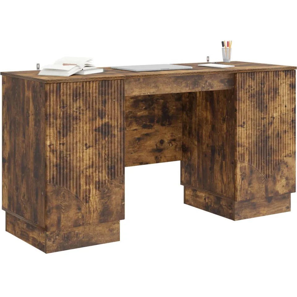 vidaXL Bureau Gerookt eiken 142,5 x 50 x 75 cm Bewerkt hout Bruin