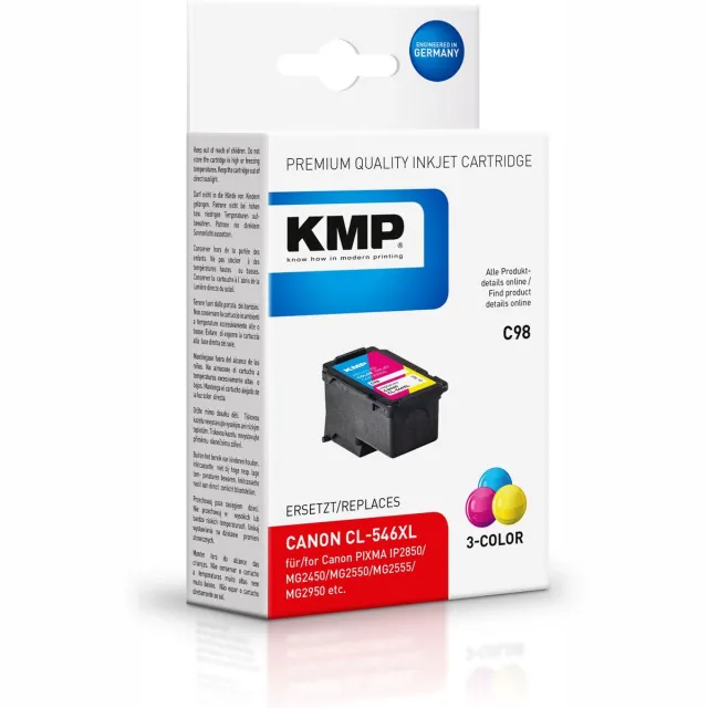 KMP Inkt vervangt Canon CL-546XL Compatibel Cyaan, Magenta, Geel C98 1563,4030 Cyaan;Magenta;Geel