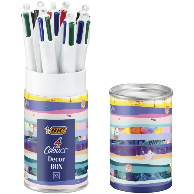 Bic Colours Decors, 4-kleurenbalpen, medium, klassieke inktkleuren, doos van 8 stuks blauw