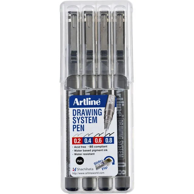 Artline Fineliner Artline technisch etui met 0.2-0.4-0.6-0.8mm zwart